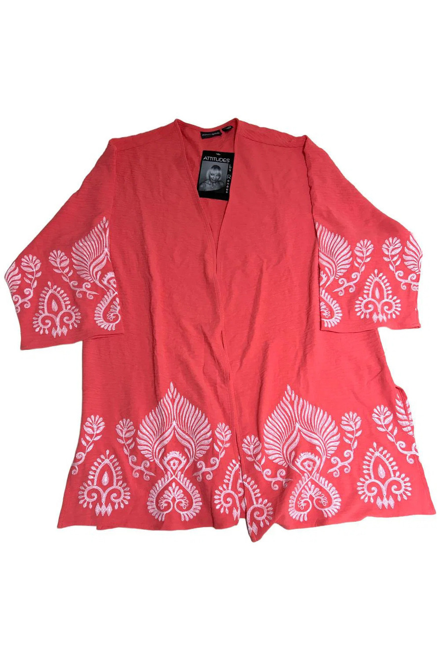 Women with Control Women's Embroidered Long Sleeve Cardigan Coral - Regular